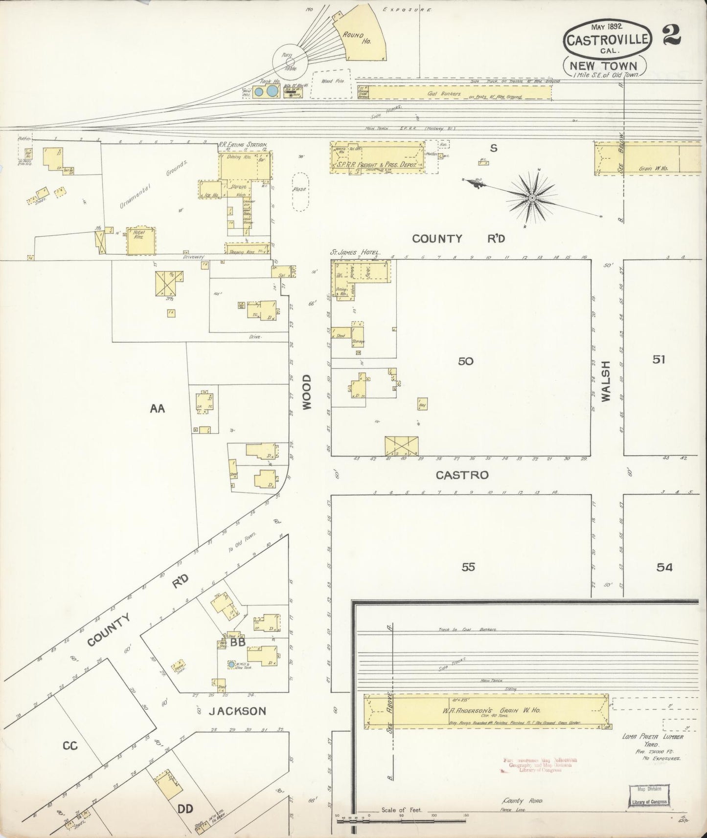 Sanborn Fire Insurance Map from Castroville, Monterey County, California (1892), Sheet #0002 - Complete Map Set gallery image, historic Sanborn map, vintage wall art, California California