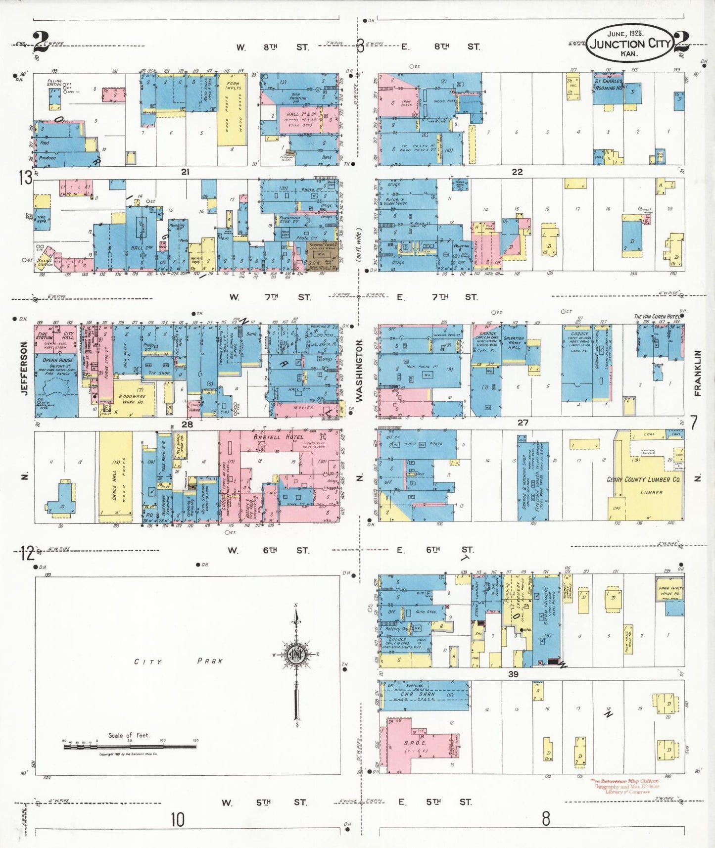 Sanborn Fire Insurance Map from Junction City, Geary County, Kansas (1925), Sheet #0002 - Complete Map Set gallery image, historic Sanborn map, vintage wall art, Kansas Kansas