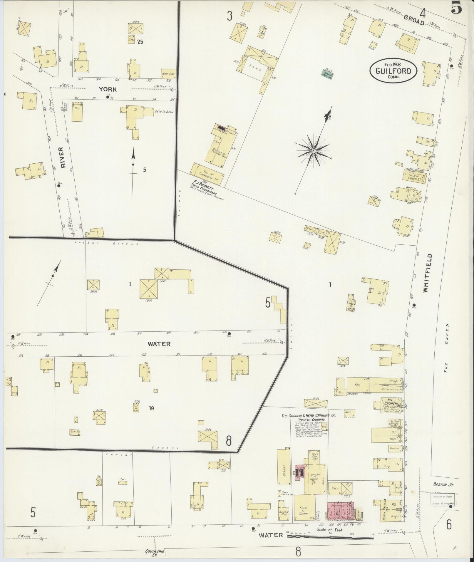 Sanborn Fire Insurance Map from Guilford, New Haven County, Connecticut (1908), Sheet #0005 - Complete Map Set gallery image, historic Sanborn map, vintage wall art, Connecticut Connecticut