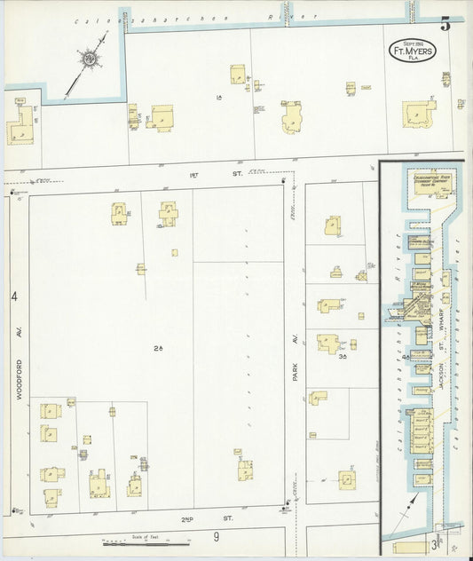 Sanborn Fire Insurance Map from Fort Myers, Lee County, Florida (1914), Sheet #0005 - Historic Sanborn Fire Insurance Map Print, vintage old map wall art, antique decor, genealogy gift, Florida Florida map
