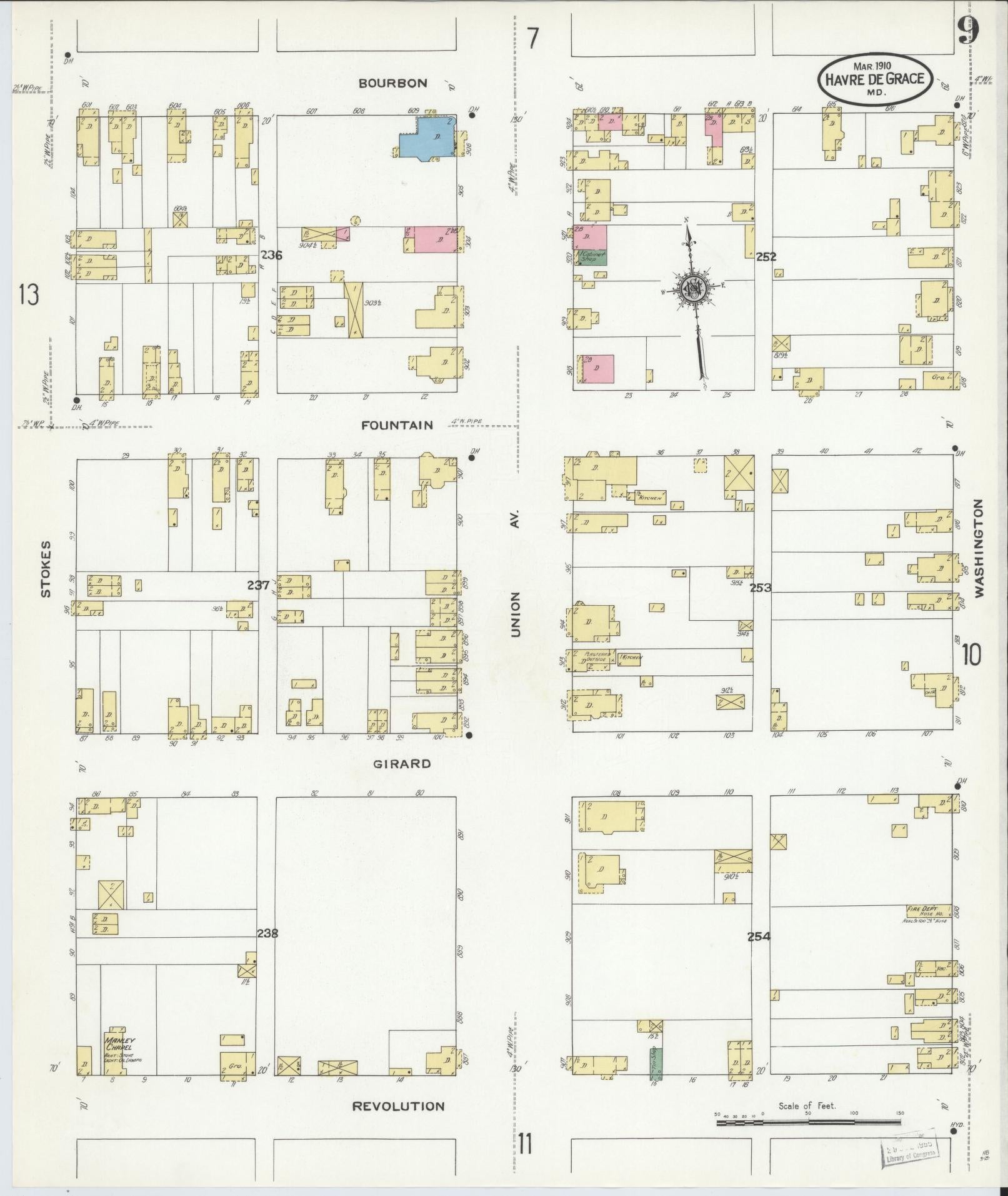 Sanborn Fire Insurance Map from Havre De Grace, Harford County, Maryland (1910), Sheet #0009 - Complete Map Set gallery image, historic Sanborn map, vintage wall art, Maryland Maryland