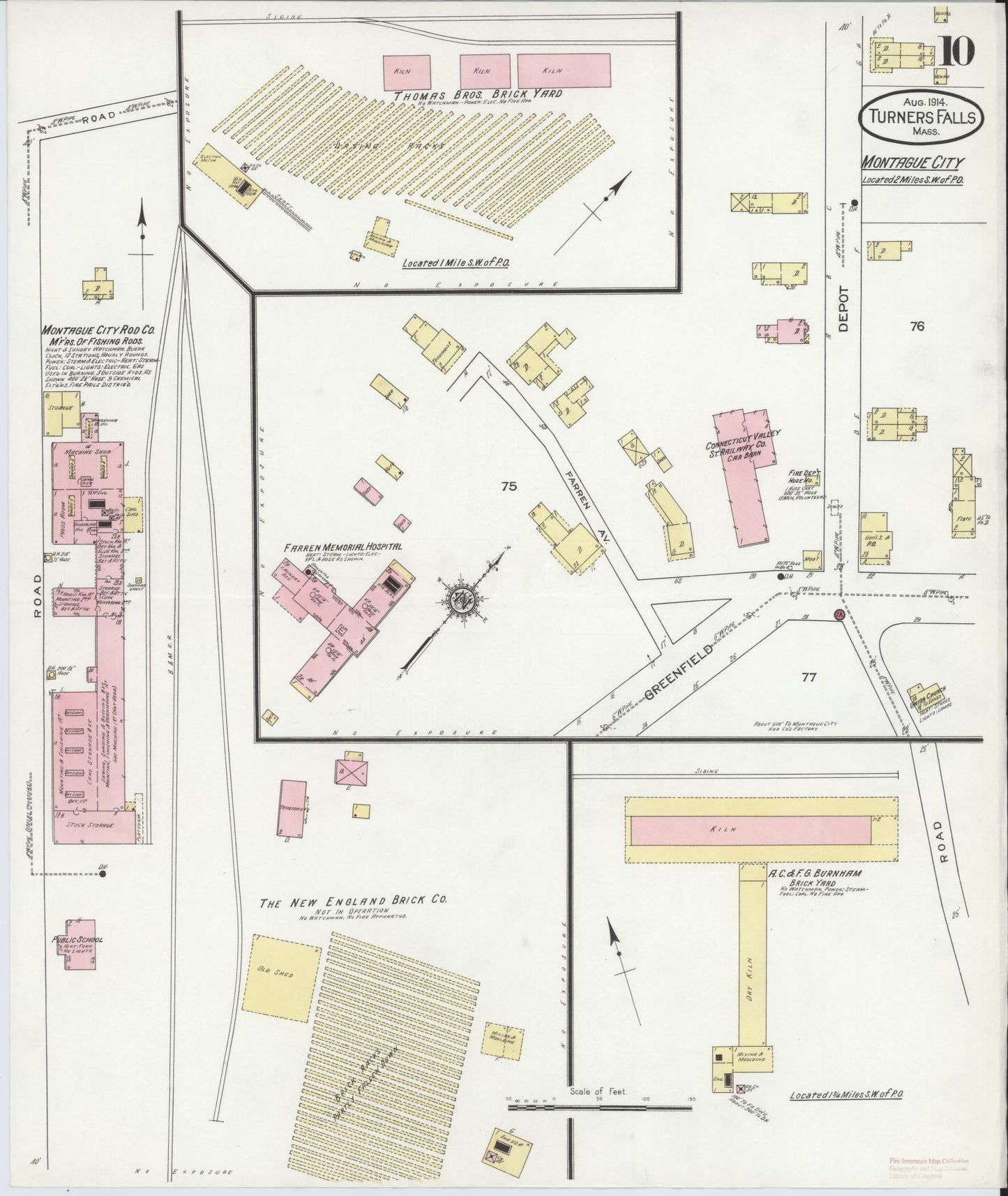 Sanborn Fire Insurance Map from Turners Falls, Franklin County, Massachusetts (1914), Sheet #0010 - Historic Sanborn Fire Insurance Map Print, vintage old map wall art, antique decor, genealogy gift, Massachusetts Massachusetts map