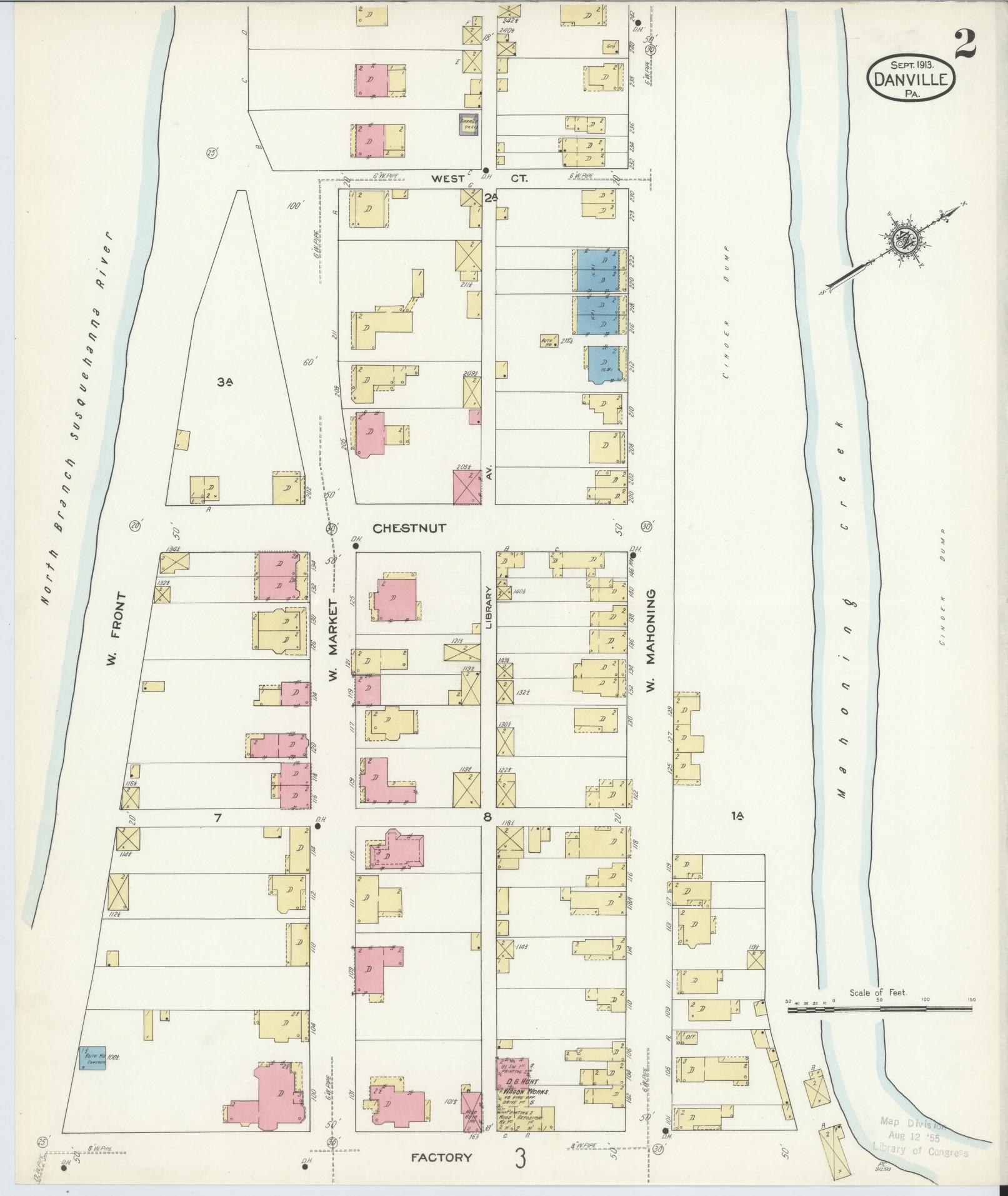 Sanborn Fire Insurance Map from Danville, Montour County, Pennsylvania (1913), Sheet #0002 - Historic Sanborn Fire Insurance Map Print, vintage old map wall art, antique decor, genealogy gift, Pennsylvania Pennsylvania map