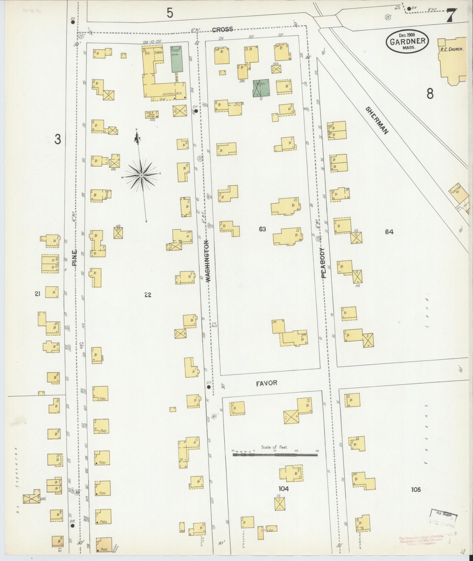 Sanborn Fire Insurance Map from Gardner, Worcester County, Massachusetts (1900), Sheet #0007 - Complete Map Set gallery image, historic Sanborn map, vintage wall art, Massachusetts Massachusetts