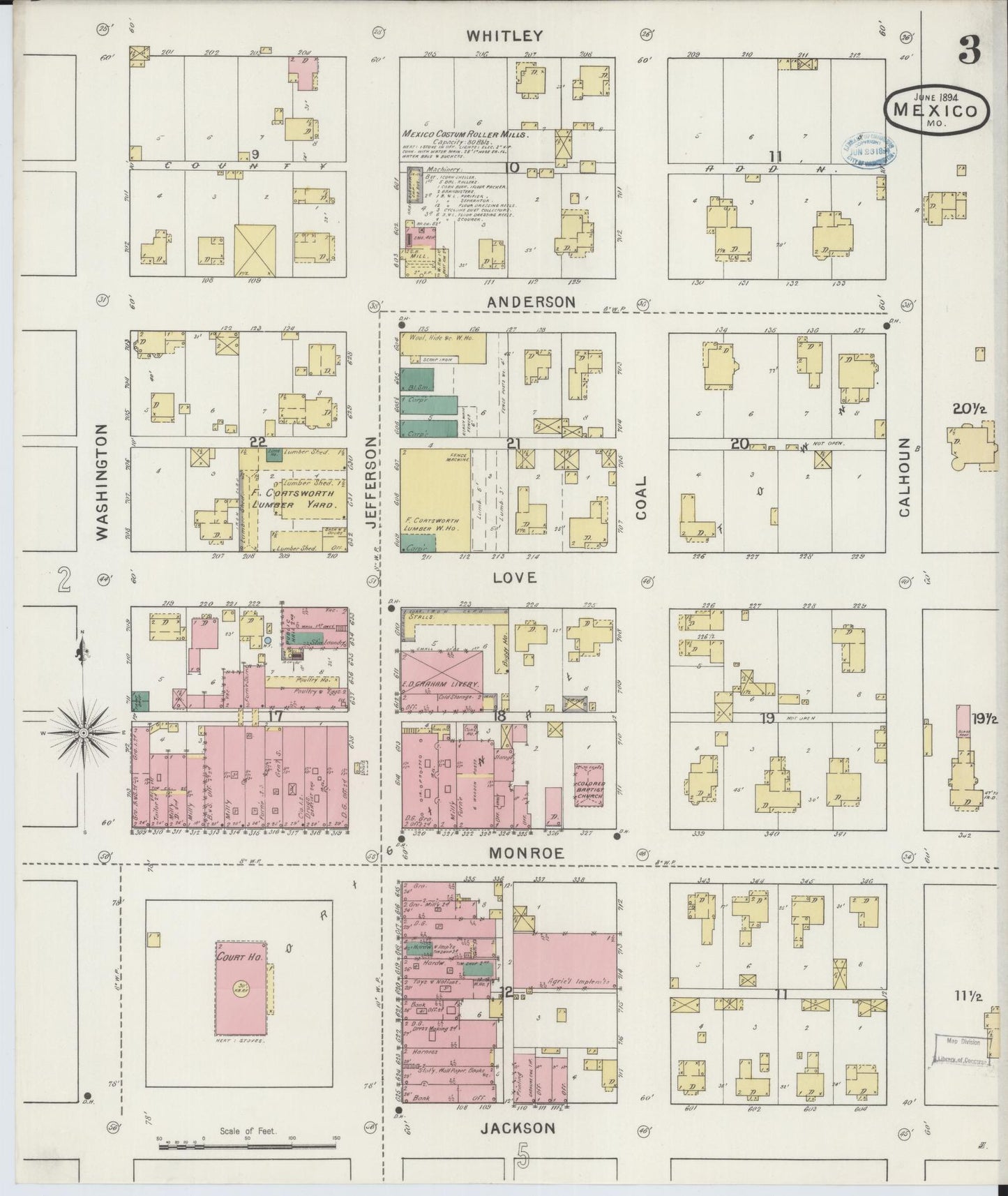Sanborn Fire Insurance Map from Mexico, Audrain County, Missouri (1894), Sheet #0003 - Complete Map Set gallery image, historic Sanborn map, vintage wall art, Missouri Missouri