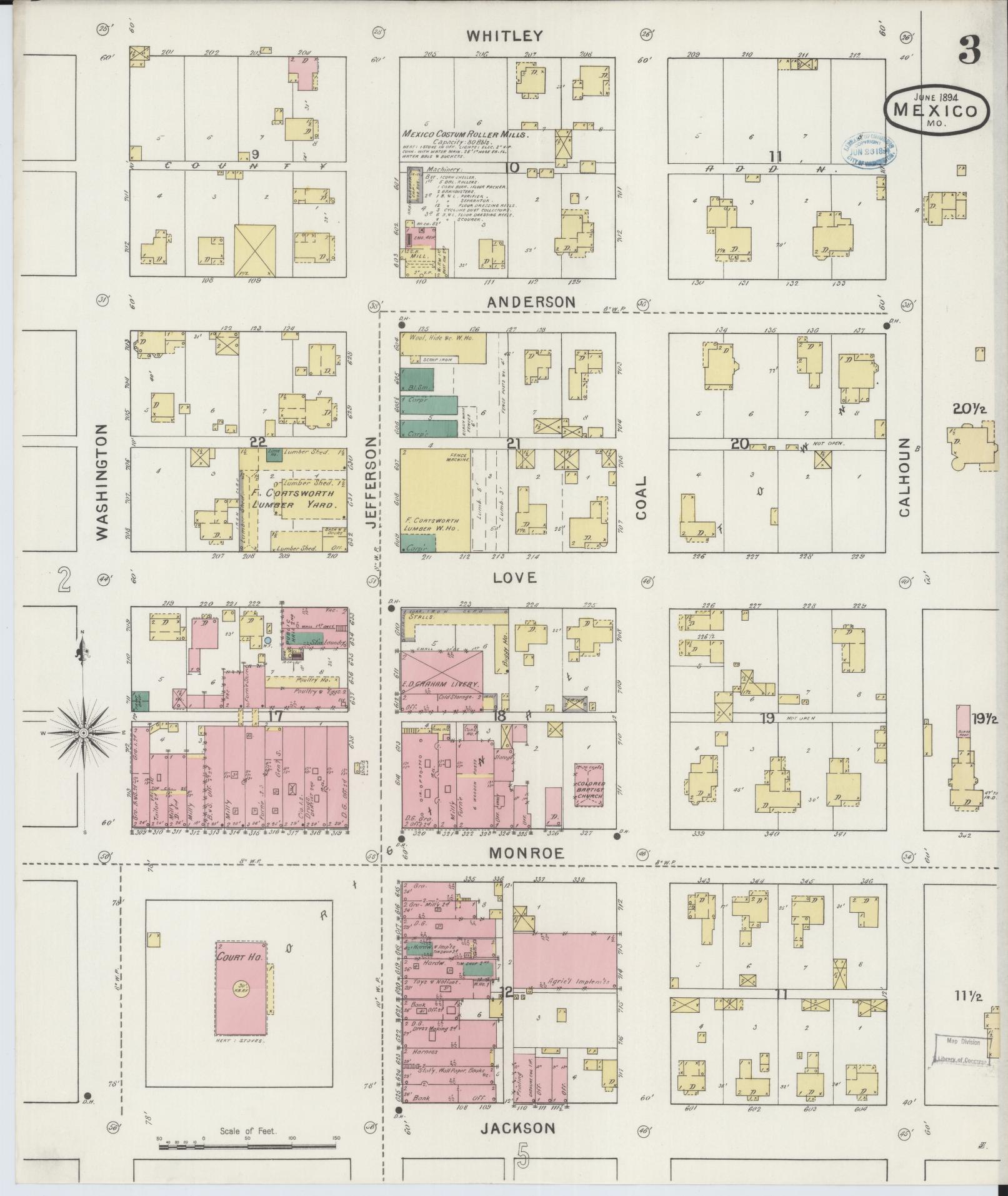 Sanborn Fire Insurance Map from Mexico, Audrain County, Missouri (1894), Sheet #0003 - Complete Map Set gallery image, historic Sanborn map, vintage wall art, Missouri Missouri
