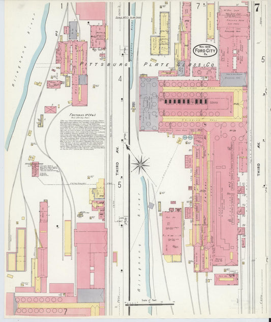 Sanborn Fire Insurance Map from Ford City, Armstrong County, Pennsylvania (1908), Sheet #0007 - Historic Sanborn Fire Insurance Map Print, vintage old map wall art, antique decor, genealogy gift, Pennsylvania Pennsylvania map