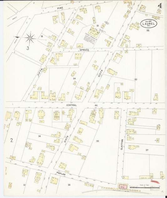 Sanborn Fire Insurance Map from Laurel, Sussex County, Delaware (1897), Sheet #0004 - Historic Sanborn Fire Insurance Map Print, vintage old map wall art, antique decor, genealogy gift, Delaware Delaware map