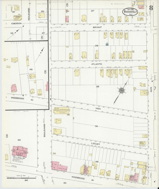 Sanborn Fire Insurance Map from Roosevelt, Middlesex County, New Jersey (1912), Sheet #0008 - Historic Sanborn Fire Insurance Map Print, vintage old map wall art, antique decor, genealogy gift, New Jersey New Jersey map