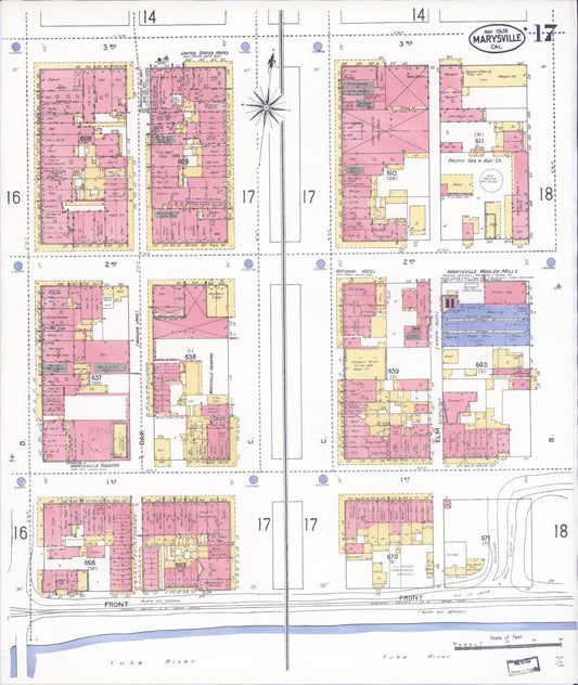 Sanborn Fire Insurance Map from Marysville, Yuba County, California (1909), Sheet #0017 - Historic Sanborn Fire Insurance Map Print, vintage old map wall art, antique decor, genealogy gift, California California map