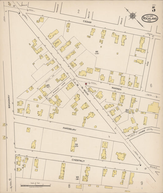 Sanborn Fire Insurance Map from Rockland, Knox County, Maine (1922), Sheet #0005 - Historic Sanborn Fire Insurance Map Print, vintage old map wall art, antique decor, genealogy gift, Maine Maine map