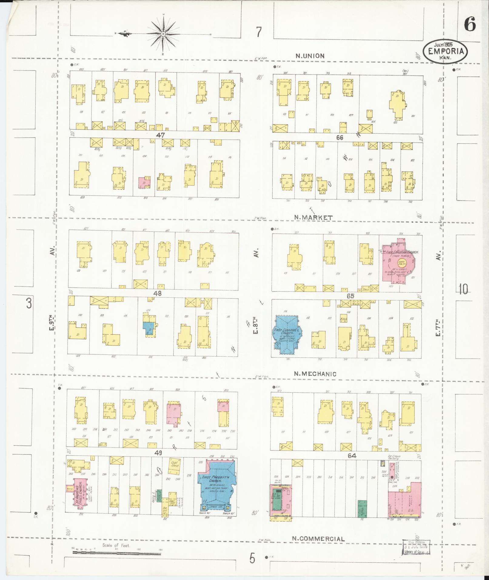Sanborn Fire Insurance Map from Emporia, Lyon County, Kansas (1905), Sheet #0006 - Complete Map Set gallery image, historic Sanborn map, vintage wall art, Kansas Kansas