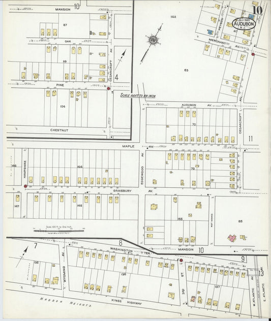 Sanborn Fire Insurance Map from Audubon, Camden County, New Jersey (1920), Sheet #0010 - Historic Sanborn Fire Insurance Map Print, vintage old map wall art, antique decor, genealogy gift, New Jersey New Jersey map