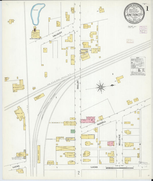 Sanborn Fire Insurance Map from Junction City, Boyle County, Kentucky (1908), Sheet #0001 - Historic Sanborn Fire Insurance Map Print, vintage old map wall art, antique decor, genealogy gift, Kentucky Kentucky map