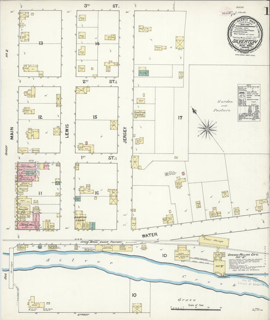 Sanborn Fire Insurance Map from Silverton, Marion County, Oregon (1890), Sheet #0001 - Complete Map Set gallery image, historic Sanborn map, vintage wall art, Oregon Oregon