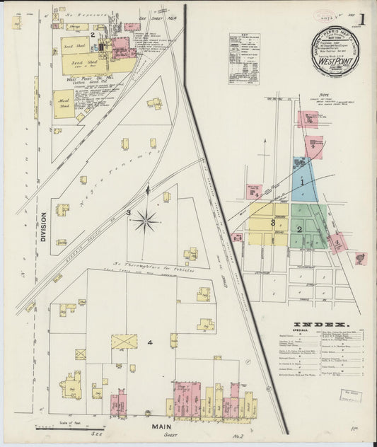 Sanborn Fire Insurance Map from West Point, Clay County, Mississippi (1890), Sheet #0001 - Historic Sanborn Fire Insurance Map Print, vintage old map wall art, antique decor, genealogy gift, Mississippi Mississippi map