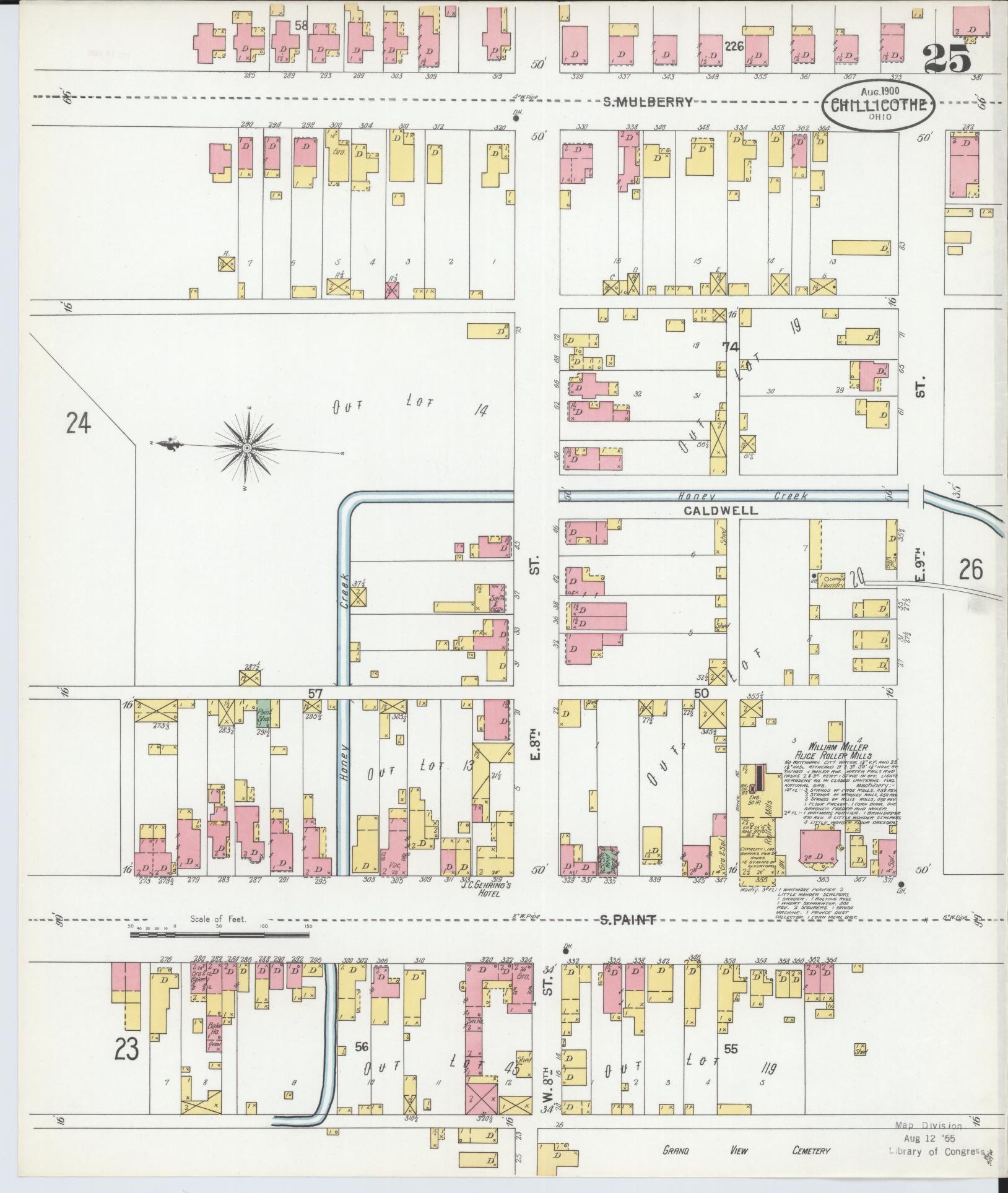 Sanborn Fire Insurance Map from Chillicothe, Ross County, Ohio (1900), Sheet #0025 - Historic Sanborn Fire Insurance Map Print, vintage old map wall art, antique decor, genealogy gift, Ohio Ohio map