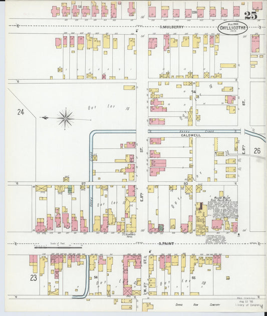 Sanborn Fire Insurance Map from Chillicothe, Ross County, Ohio (1900), Sheet #0025 - Historic Sanborn Fire Insurance Map Print, vintage old map wall art, antique decor, genealogy gift, Ohio Ohio map