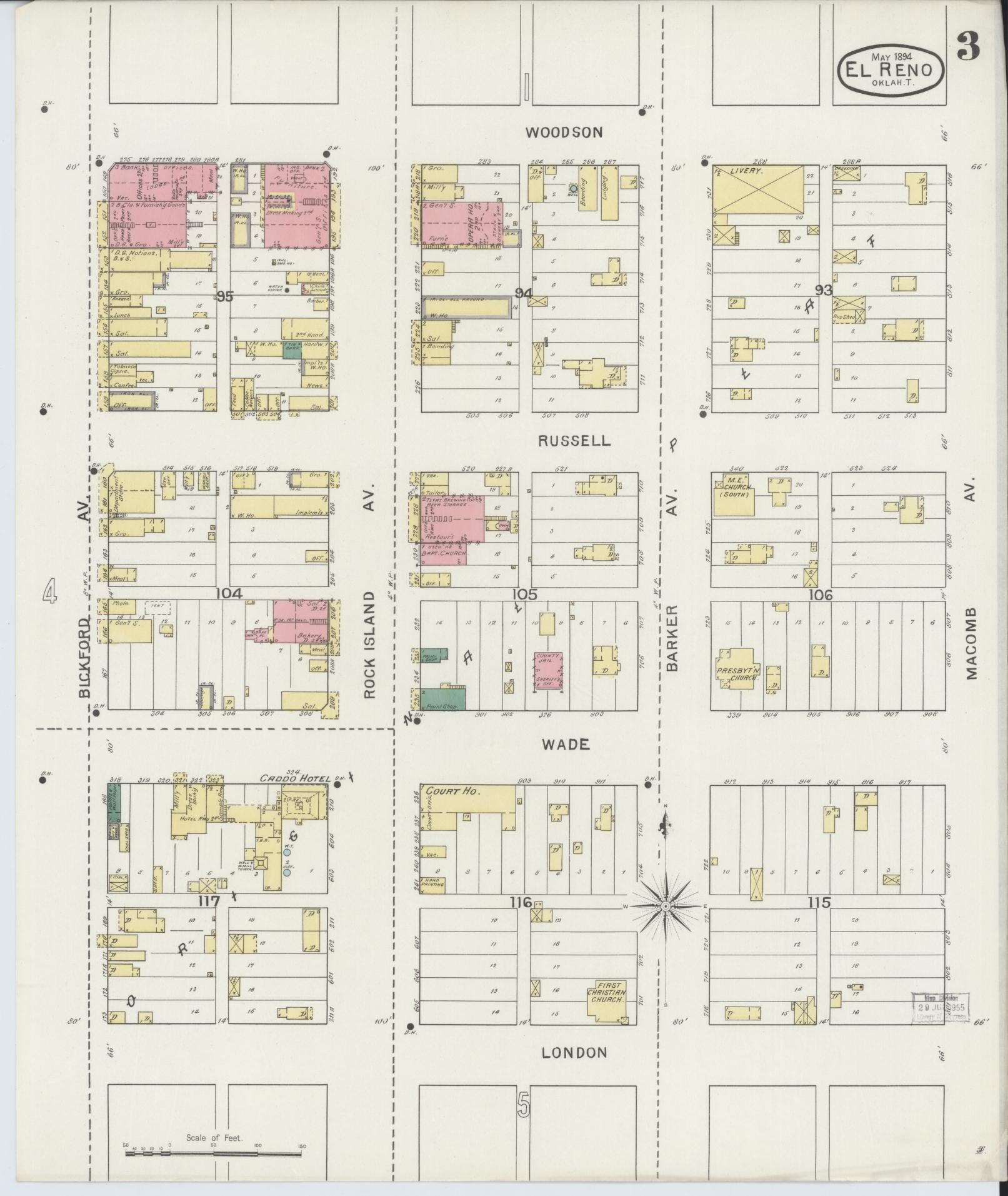 Sanborn Fire Insurance Map from El Reno, Canadian County, Oklahoma (1894), Sheet #0003 - Complete Map Set gallery image, historic Sanborn map, vintage wall art, Oklahoma Oklahoma