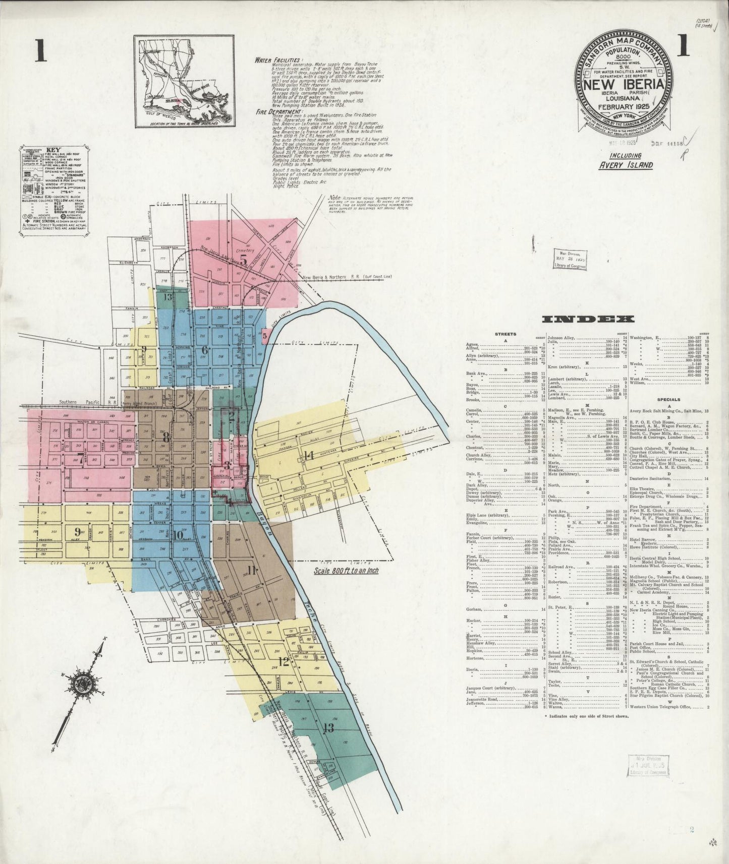 Sanborn Fire Insurance Map from New Iberia, Iberia Parish, Louisiana. (1925) – Historic Sanborn Fire Insurance Map Print
