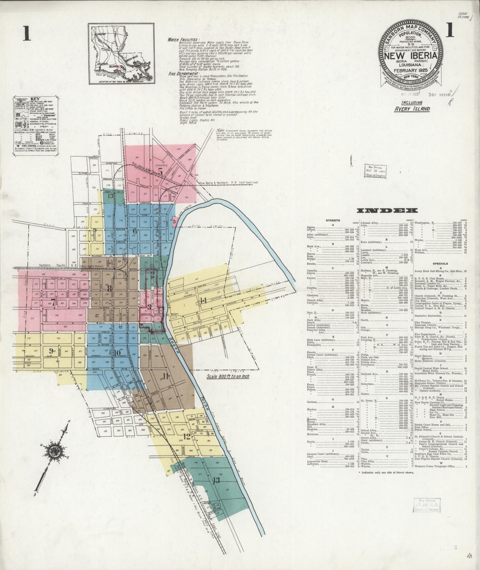 Sanborn Fire Insurance Map from New Iberia, Iberia Parish, Louisiana. (1925) – Historic Sanborn Fire Insurance Map Print