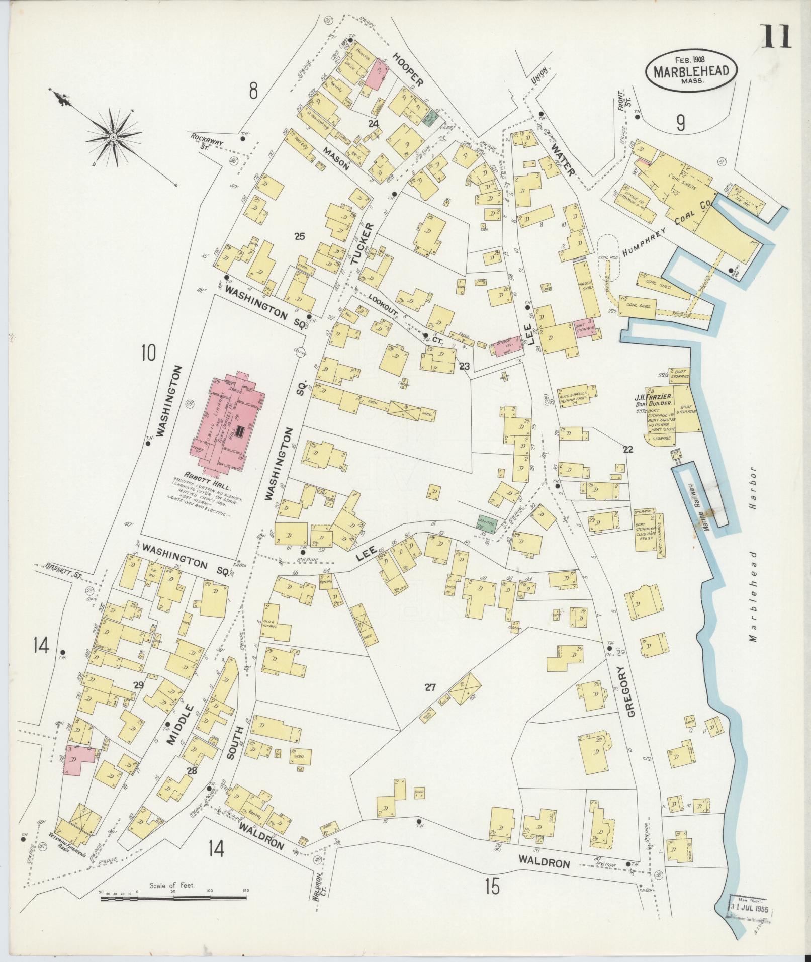 Sanborn Fire Insurance Map from Marblehead, Essex County, Massachusetts (1908), Sheet #0011 - Historic Sanborn Fire Insurance Map Print, vintage old map wall art, antique decor, genealogy gift, Massachusetts Massachusetts map