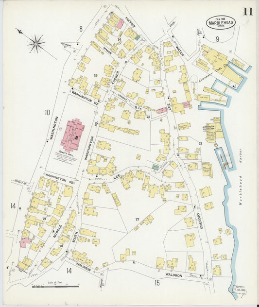 Sanborn Fire Insurance Map from Marblehead, Essex County, Massachusetts (1908), Sheet #0011 - Historic Sanborn Fire Insurance Map Print, vintage old map wall art, antique decor, genealogy gift, Massachusetts Massachusetts map