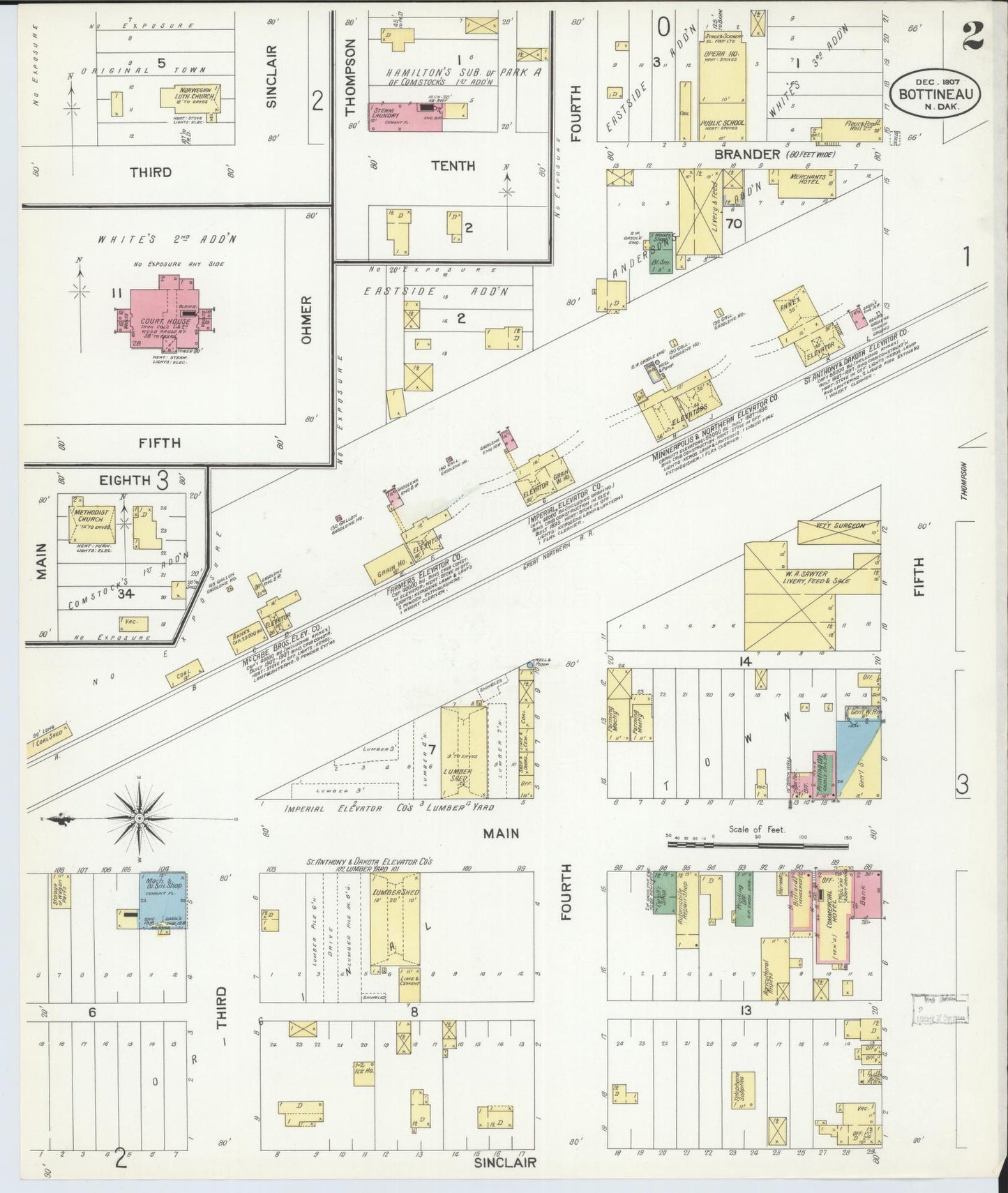 Sanborn Fire Insurance Map from Bottineau, Bottineau County, North Dakota (1908), Sheet #0002 - Complete Map Set gallery image, historic Sanborn map, vintage wall art, North Dakota North Dakota