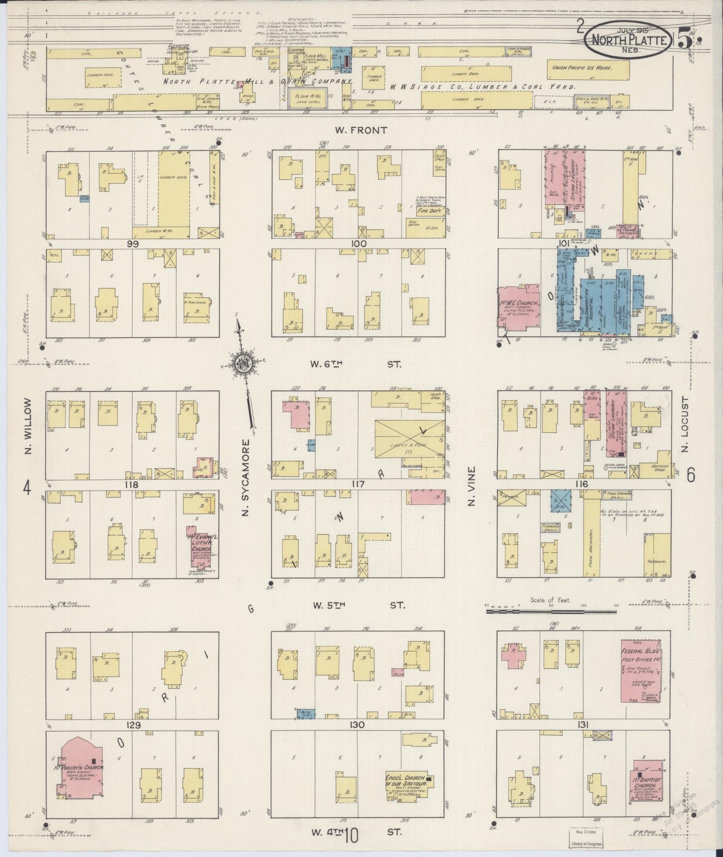 Sanborn Fire Insurance Map from North Platte, Lincoln County, Nebraska (1915), Sheet #0005 - Complete Map Set gallery image, historic Sanborn map, vintage wall art, Nebraska Nebraska