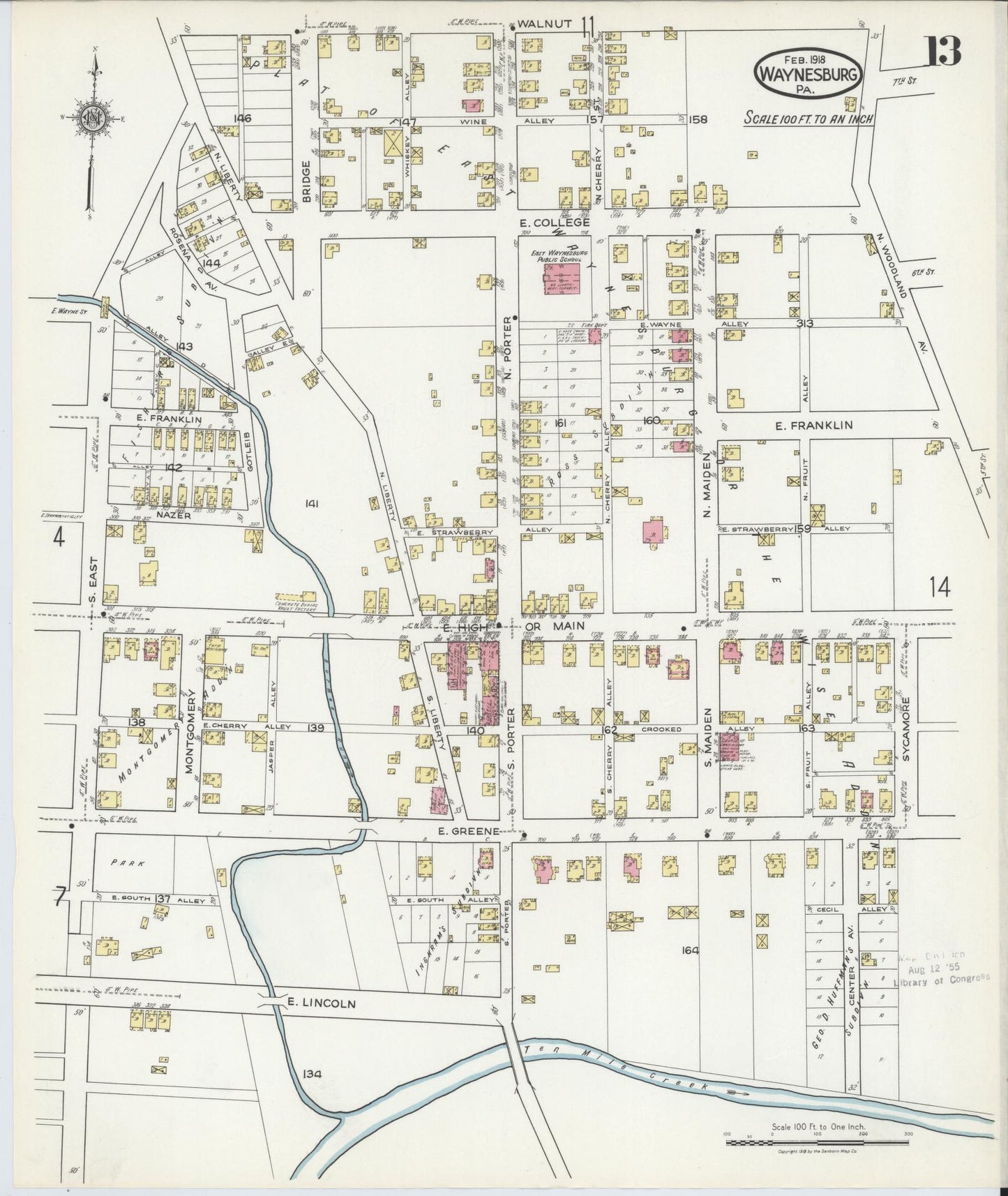 Sanborn Fire Insurance Map from Waynesburg, Greene County, Pennsylvania (1918), Sheet #0013 - Complete Map Set gallery image, historic Sanborn map, vintage wall art, Pennsylvania Pennsylvania