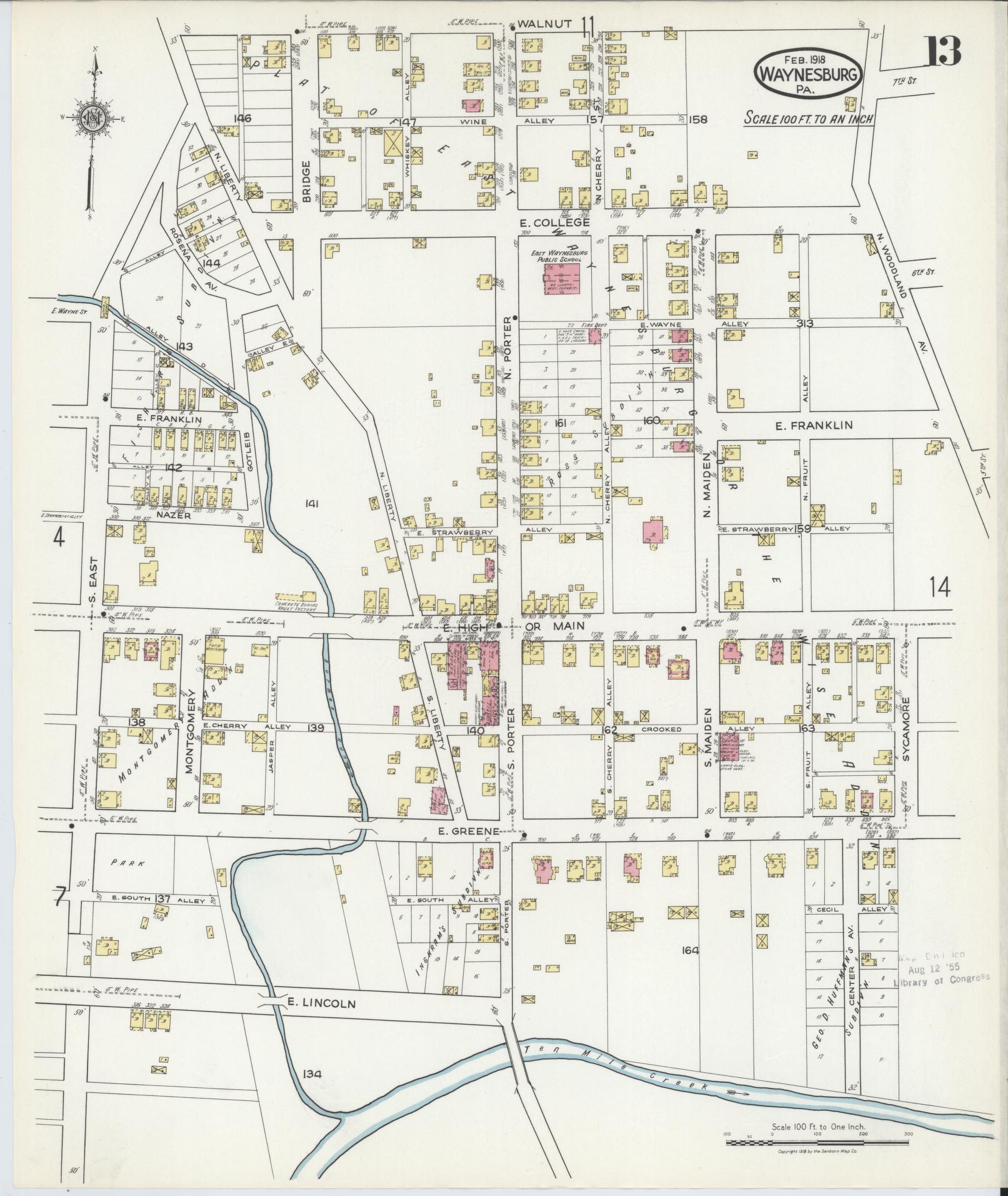 Sanborn Fire Insurance Map from Waynesburg, Greene County, Pennsylvania (1918), Sheet #0013 - Complete Map Set gallery image, historic Sanborn map, vintage wall art, Pennsylvania Pennsylvania