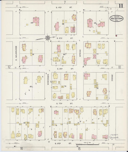 Sanborn Fire Insurance Map from Watertown, Jefferson County, Wisconsin (1915), Sheet #0012 - Historic Sanborn Fire Insurance Map Print, vintage old map wall art, antique decor, genealogy gift, Wisconsin Wisconsin map