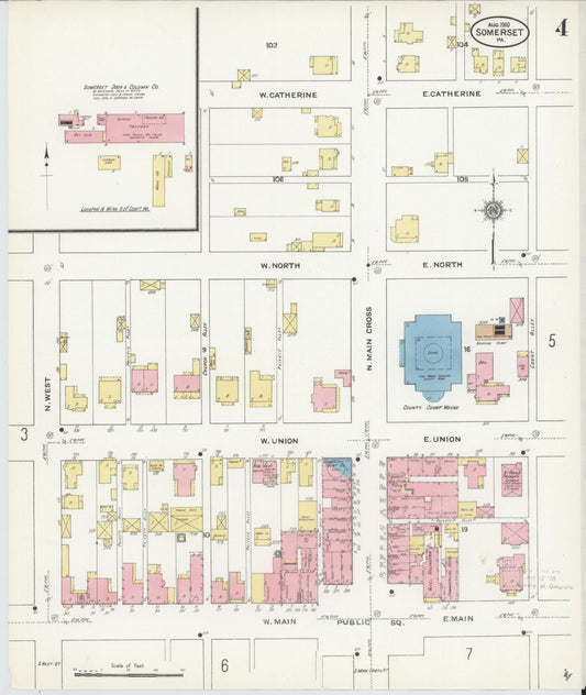 Sanborn Fire Insurance Map from Somerset, Somerset County, Pennsylvania (1910), Sheet #0004 - Historic Sanborn Fire Insurance Map Print, vintage old map wall art, antique decor, genealogy gift, Pennsylvania Pennsylvania map