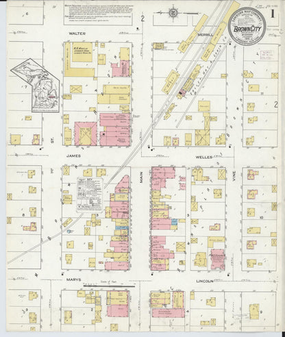 Sanborn Fire Insurance Map from Brown City, Sanilac County, Michigan (1915), Sheet #0001 - Historic Sanborn Fire Insurance Map Print, vintage old map wall art, antique decor, genealogy gift, Michigan Michigan map