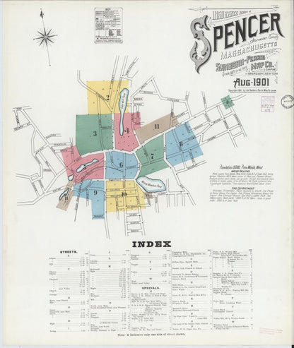 Sanborn Fire Insurance Map from Spencer, Worcester County, Massachusetts (1901), Sheet #0001 - Historic Sanborn Fire Insurance Map Print, vintage old map wall art, antique decor, genealogy gift, Massachusetts Massachusetts map