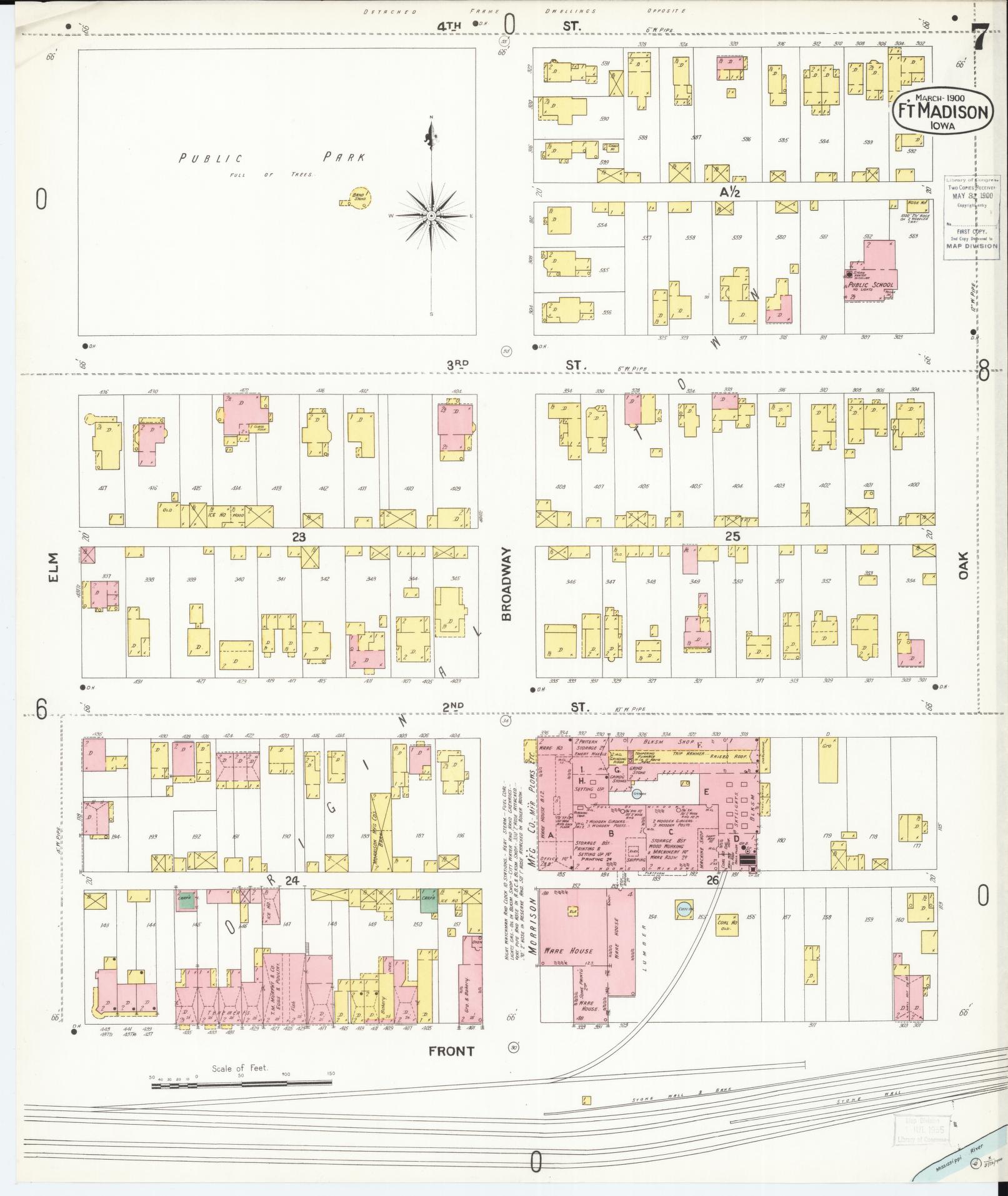 Sanborn Fire Insurance Map from Fort Madison, Lee County, Iowa (1900), Sheet #0007 - Historic Sanborn Fire Insurance Map Print, vintage old map wall art
