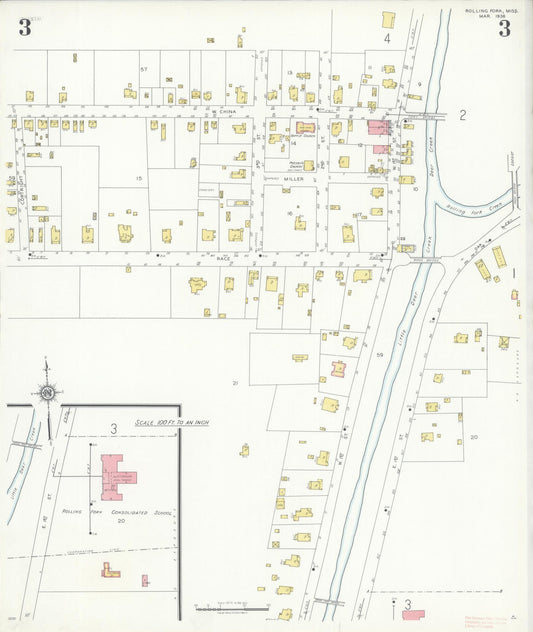 Sanborn Fire Insurance Map from Rolling Fork, Sharkey County, Mississippi (1936), Sheet #0003 - Historic Sanborn Fire Insurance Map Print, vintage old map wall art, antique decor, genealogy gift, Mississippi Mississippi map
