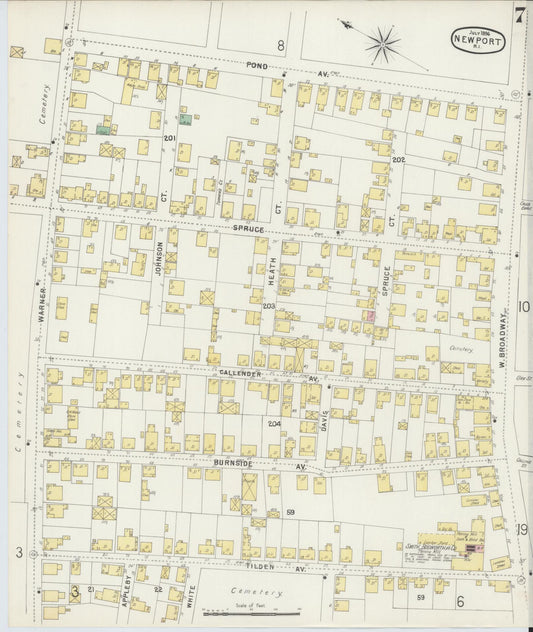 Sanborn Fire Insurance Map from Newport, Newport County, Rhode Island (1896), Sheet #0007 - Historic Sanborn Fire Insurance Map Print, vintage old map wall art, antique decor, genealogy gift, Rhode Island Rhode Island map