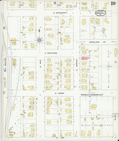 Sanborn Fire Insurance Map from Moberly, Randolph County, Missouri (1909), Sheet #0019 - Complete Map Set gallery image, historic Sanborn map, vintage wall art, Missouri Missouri