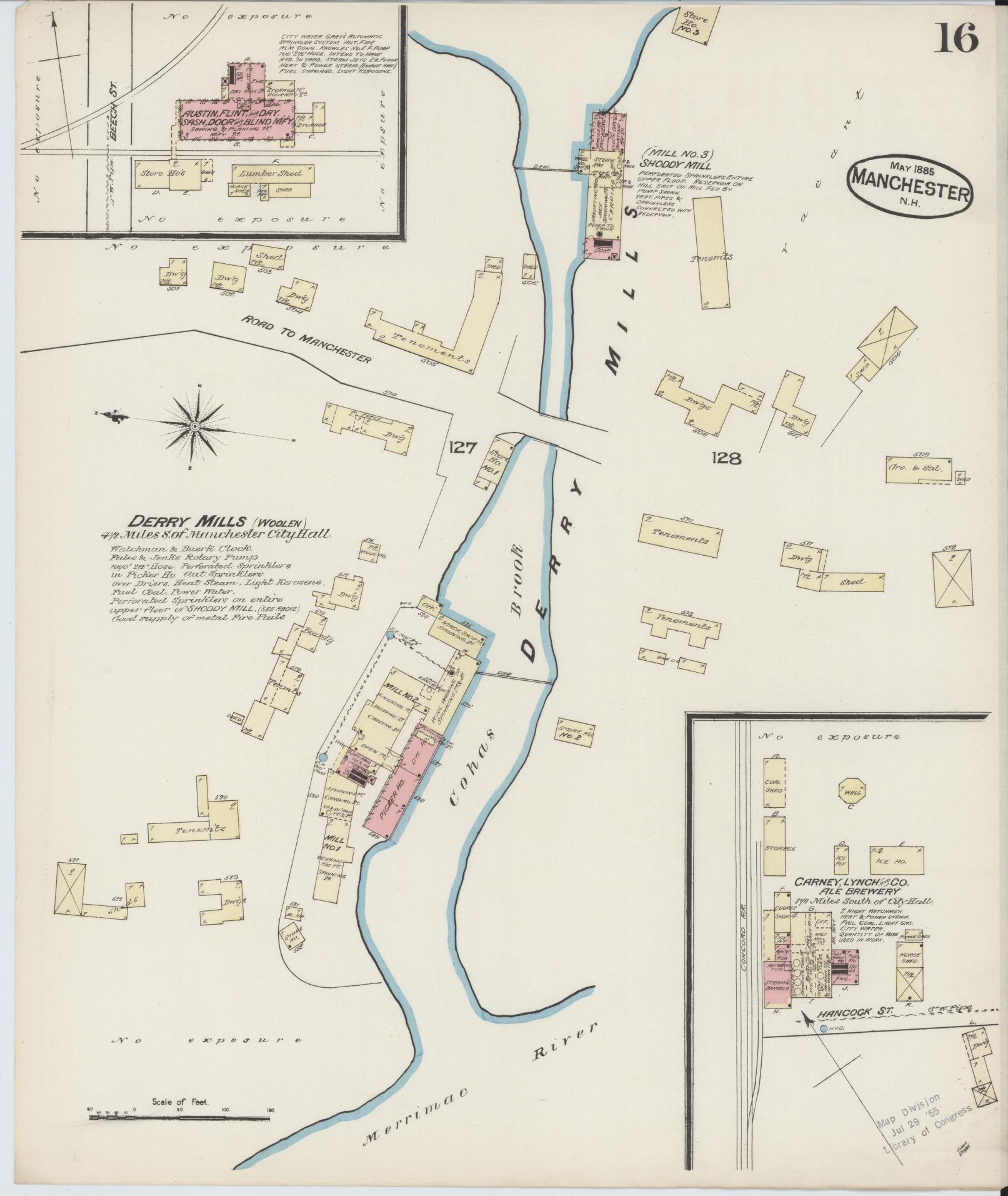 Sanborn Fire Insurance Map from Manchester, Hillsborough County, New Hampshire. (1885), Sheet 16 – Historic Sanborn Fire Insurance Map Print