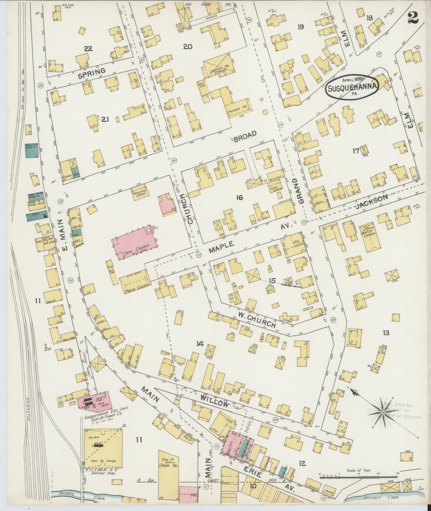 Sanborn Fire Insurance Map from Susquehanna, Susquehanna County, Pennsylvania (1892), Sheet #0002 - Complete Map Set gallery image, historic Sanborn map, vintage wall art, Pennsylvania Pennsylvania