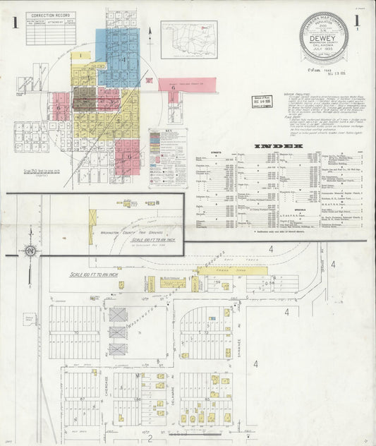 Sanborn Fire Insurance Map from Dewey, Washington County, Oklahoma (1935), Sheet #0001 - Historic Sanborn Fire Insurance Map Print, vintage old map wall art, antique decor, genealogy gift, Oklahoma Oklahoma map