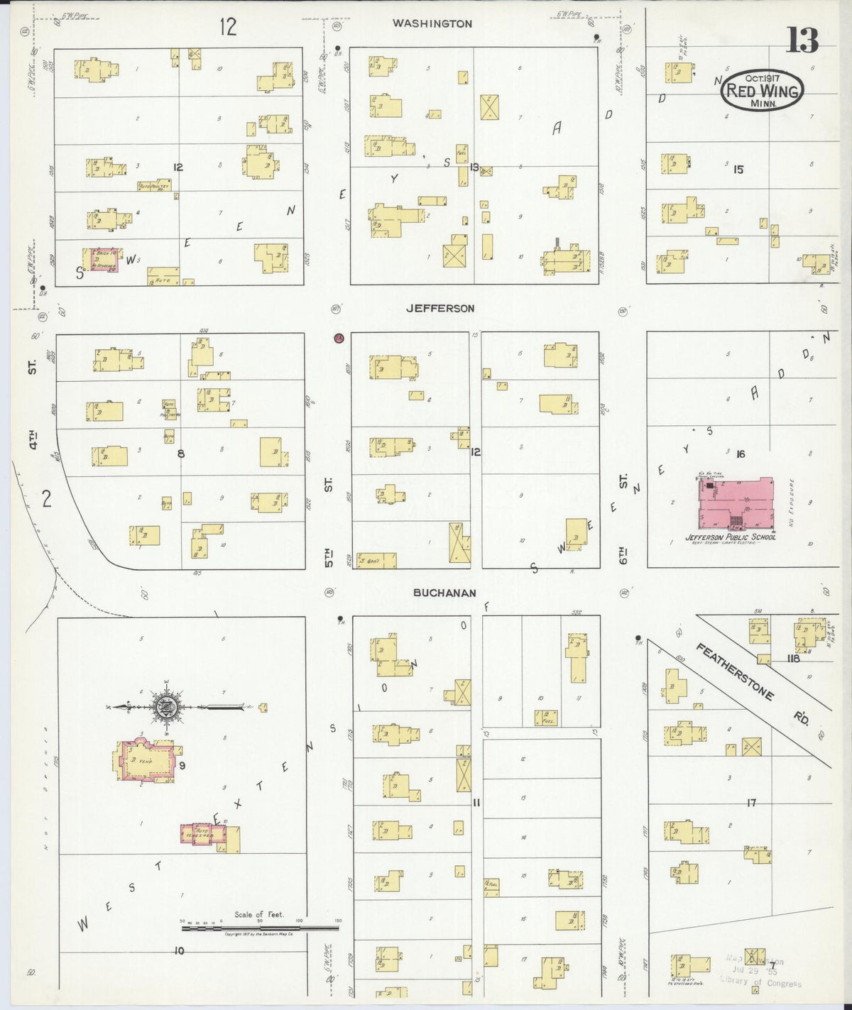 Sanborn Fire Insurance Map from Red Wing, Goodhue County, Minnesota (1917), Sheet #0013 - Historic Sanborn Fire Insurance Map Print, vintage old map wall art, antique decor, genealogy gift, Minnesota Minnesota map