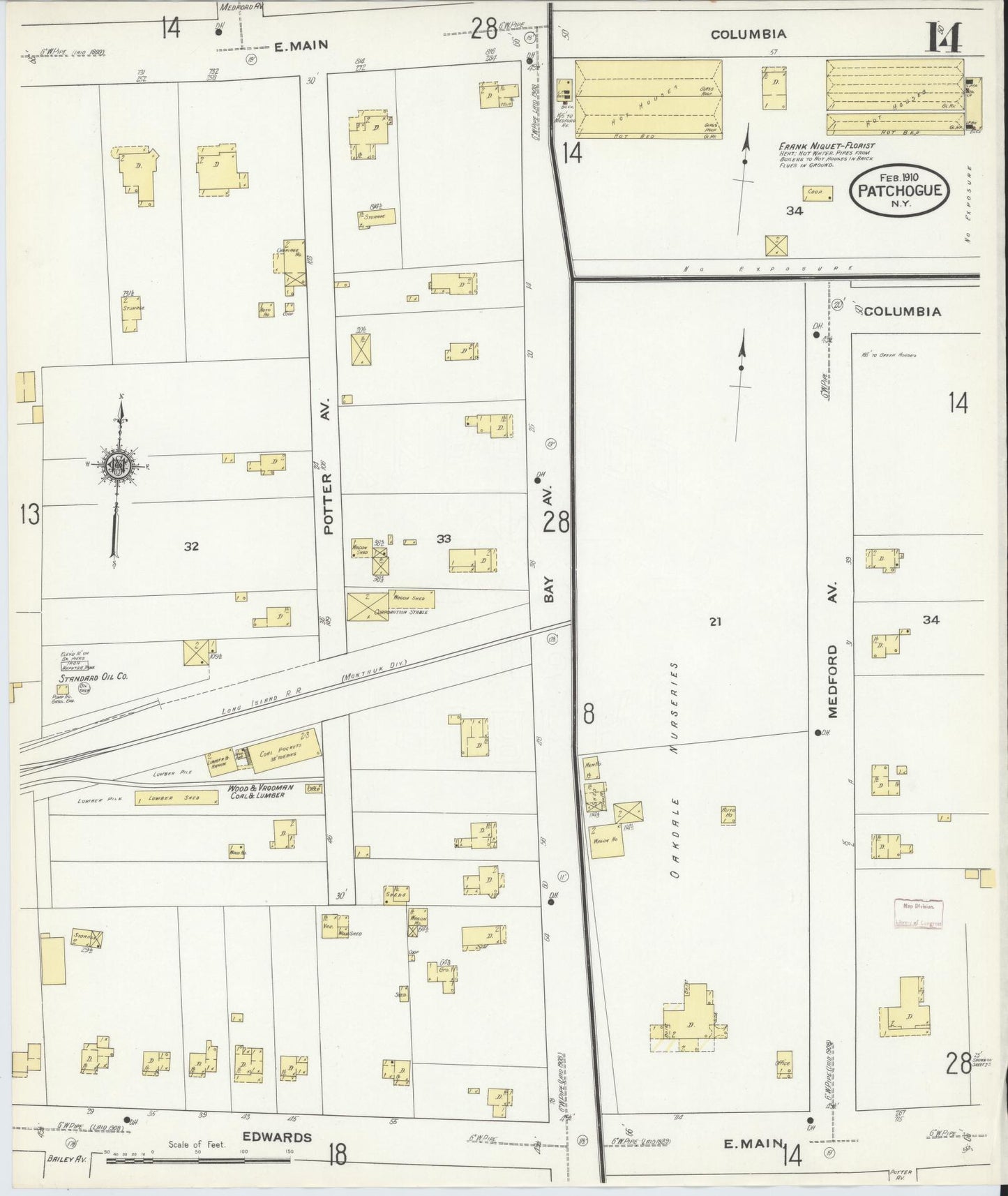 Sanborn Fire Insurance Map from Patchogue, Suffolk County, New York (1910), Sheet #0014 - Historic Sanborn Fire Insurance Map Print, vintage old map wall art, antique decor, genealogy gift, New York New York map