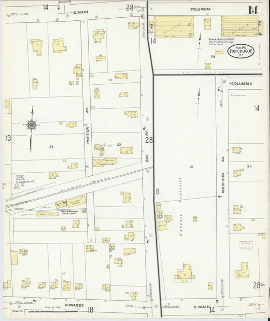 Sanborn Fire Insurance Map from Patchogue, Suffolk County, New York (1910), Sheet #0014 - Historic Sanborn Fire Insurance Map Print, vintage old map wall art, antique decor, genealogy gift, New York New York map
