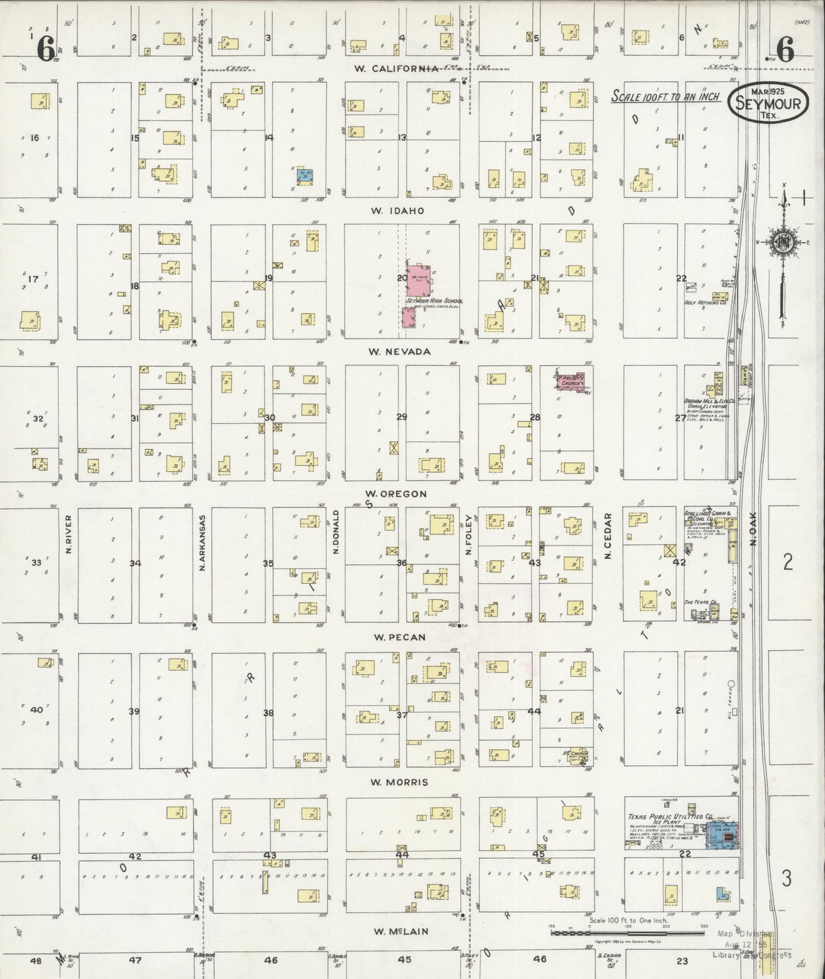 Sanborn Fire Insurance Map from Seymour, Baylor County, Texas (1925), Sheet #0006 - Historic Sanborn Fire Insurance Map Print, vintage old map wall art, antique decor, genealogy gift, Texas Texas map
