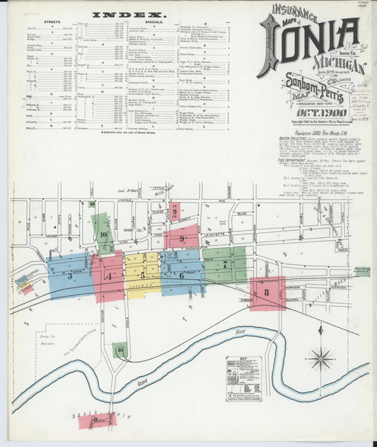 Sanborn Fire Insurance Map from Ionia, Ionia County, Michigan (1900), Sheet #0001 - Historic Sanborn Fire Insurance Map Print, vintage old map wall art, antique decor, genealogy gift, Michigan Michigan map