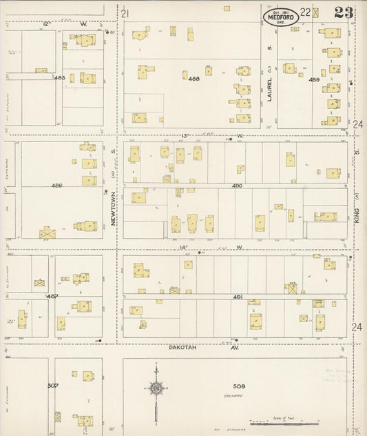 Sanborn Fire Insurance Map from Medford, Jackson County, Oregon (1911), Sheet #0023 - Historic Sanborn Fire Insurance Map Print, vintage old map wall art, antique decor, genealogy gift, Oregon Oregon map