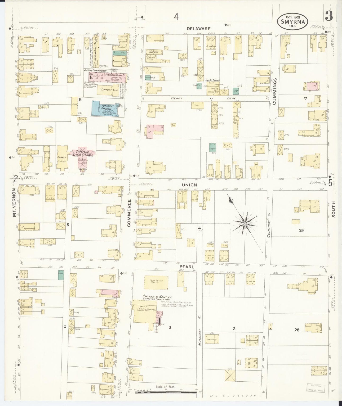 Sanborn Fire Insurance Map from Smyrna, Kent County, Delaware (1908), Sheet #0003 - Historic Sanborn Fire Insurance Map Print, vintage old map wall art, antique decor, genealogy gift, Delaware Delaware map