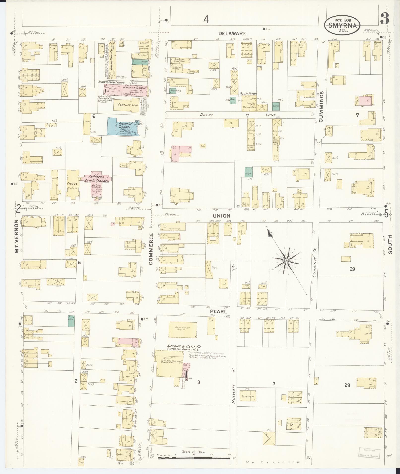 Sanborn Fire Insurance Map from Smyrna, Kent County, Delaware (1908), Sheet #0003 - Historic Sanborn Fire Insurance Map Print, vintage old map wall art, antique decor, genealogy gift, Delaware Delaware map